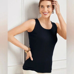 Talbots Petite Pima Cotton Sleeveless Black Ribbed Tank Womens Size XS